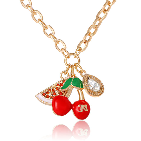Cherry & Watermelon Charm Necklace - Goldtone - Juicy Couture