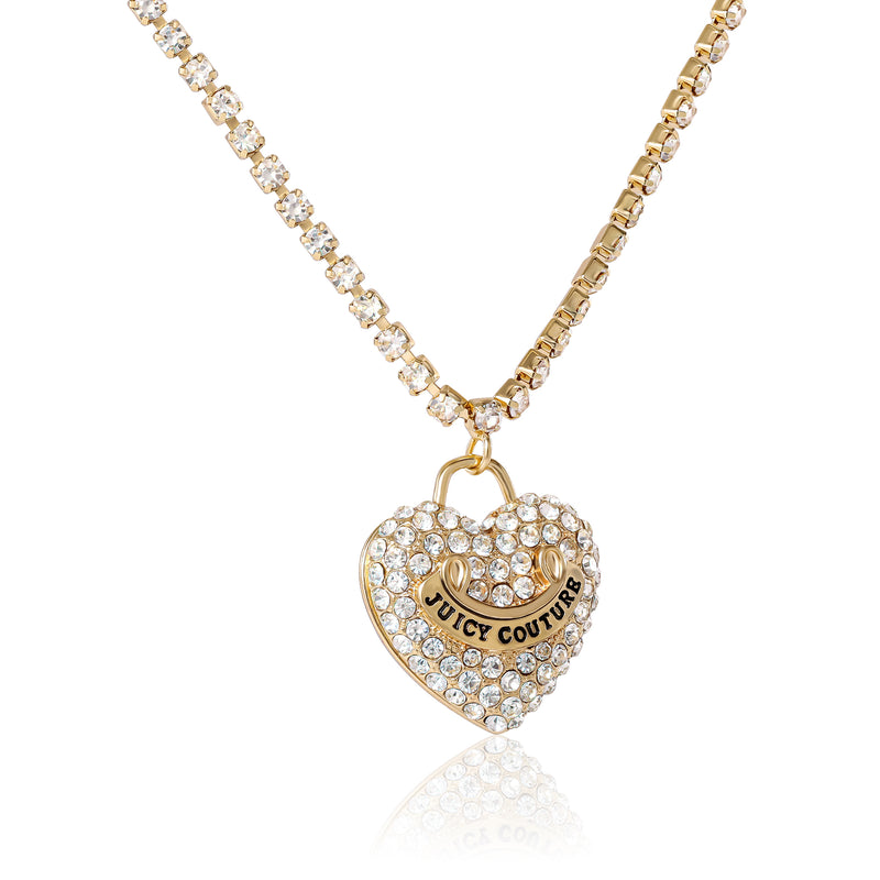 Pavé Heart Cyrstal Chain Pendant Necklace - Goldtone - Juicy Couture