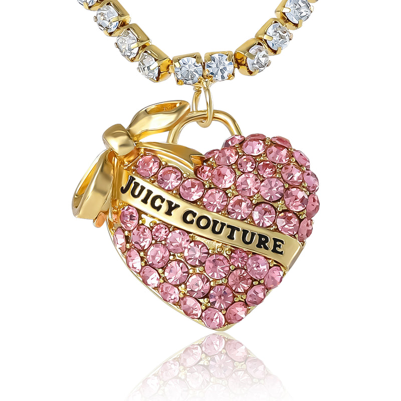 Pink Pavé Heart Pendant Necklace - Goldtone - Juicy Couture