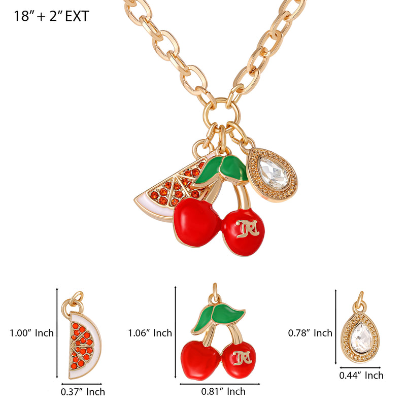 Cherry & Watermelon Charm Necklace - Goldtone - Juicy Couture