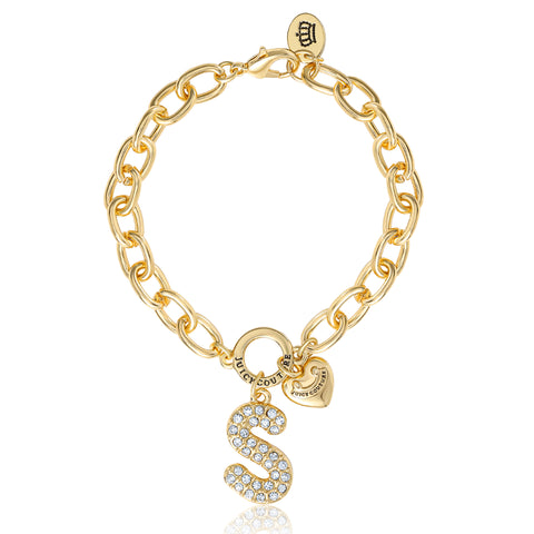 Pavé Initial Charm Bracelet, Letter S - Goldtone - Juicy Couture