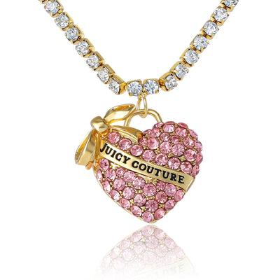 Pink Pavé Heart Pendant Necklace - Goldtone - Juicy Couture