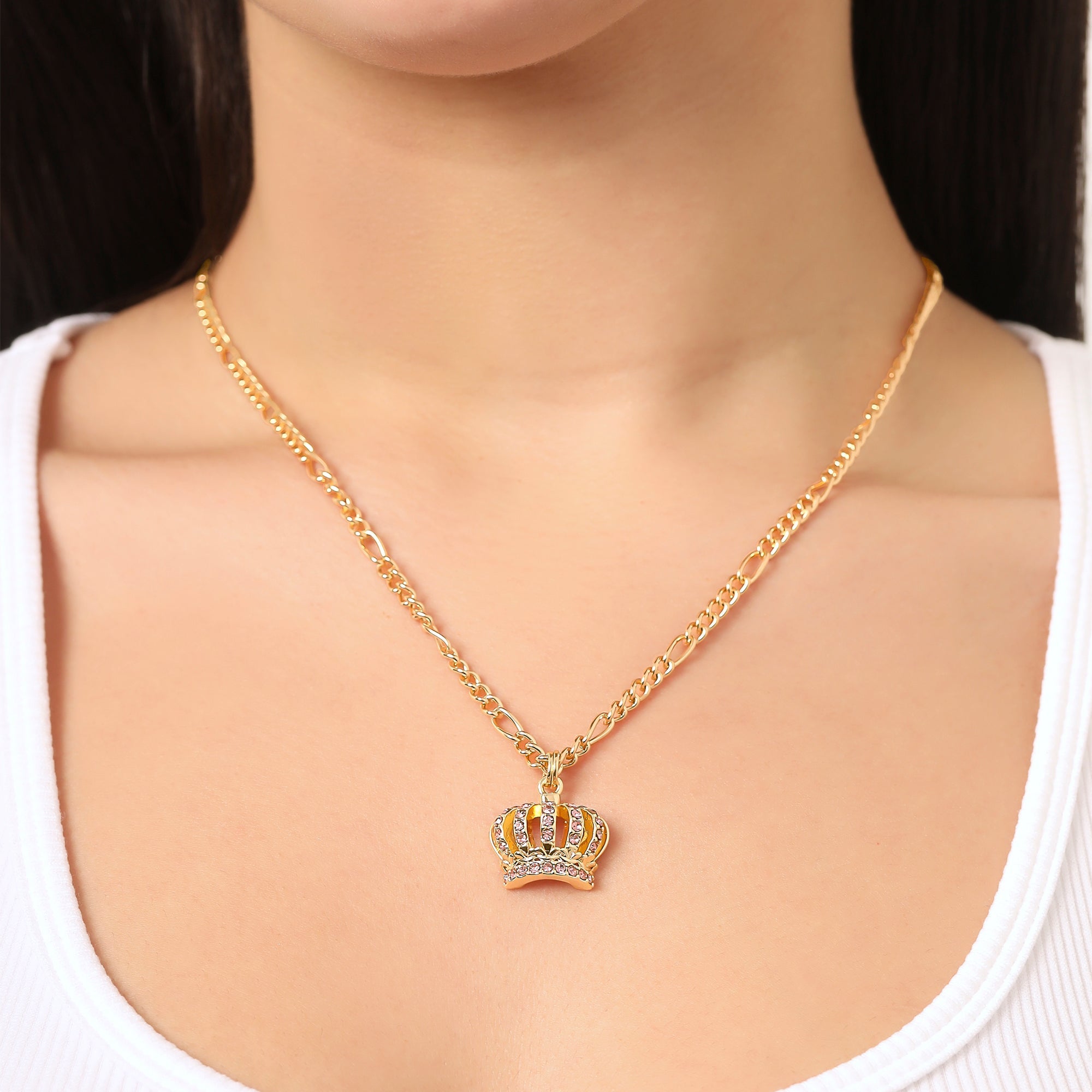 Pink Crystal Crown Pendant Necklace & Stud Earrings Set - Juicy