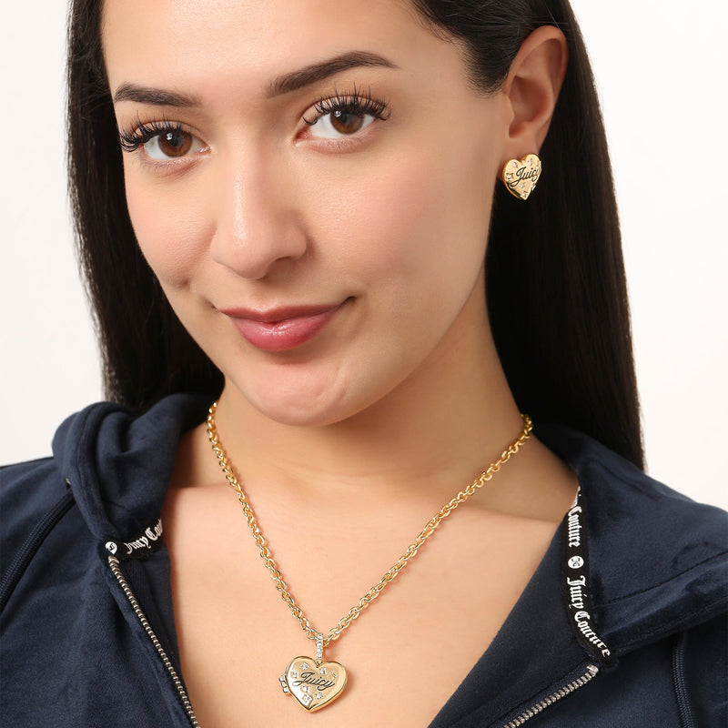 Juicy Crystal-Embellished Heart Stud Earrings