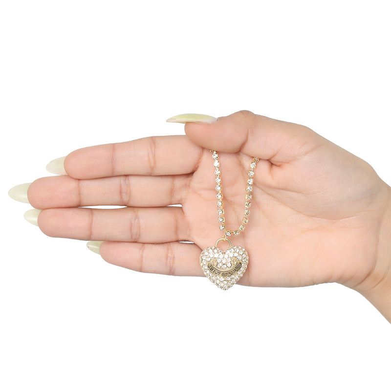Pavé Heart Cyrstal Chain Pendant Necklace - Goldtone - Juicy Couture