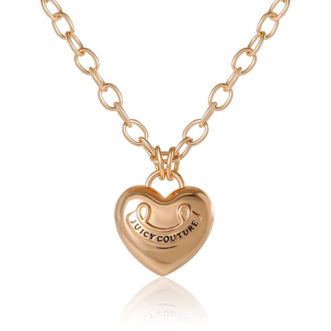 Puffed Heart Pendant Necklace - Goldtone - Juicy Couture