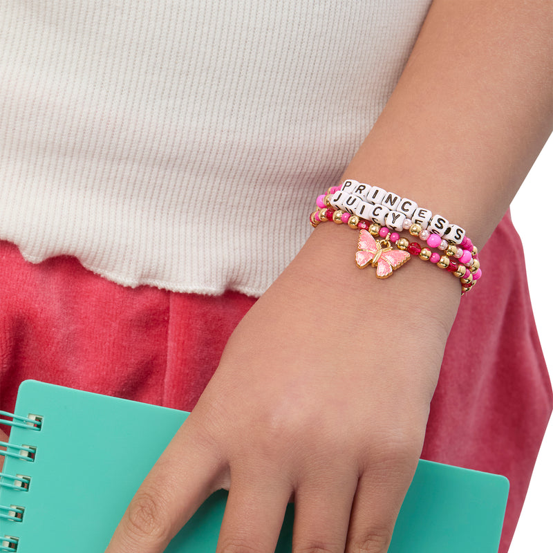 Kids Juicy Pink Butterfly Beaded Bracelet Set
