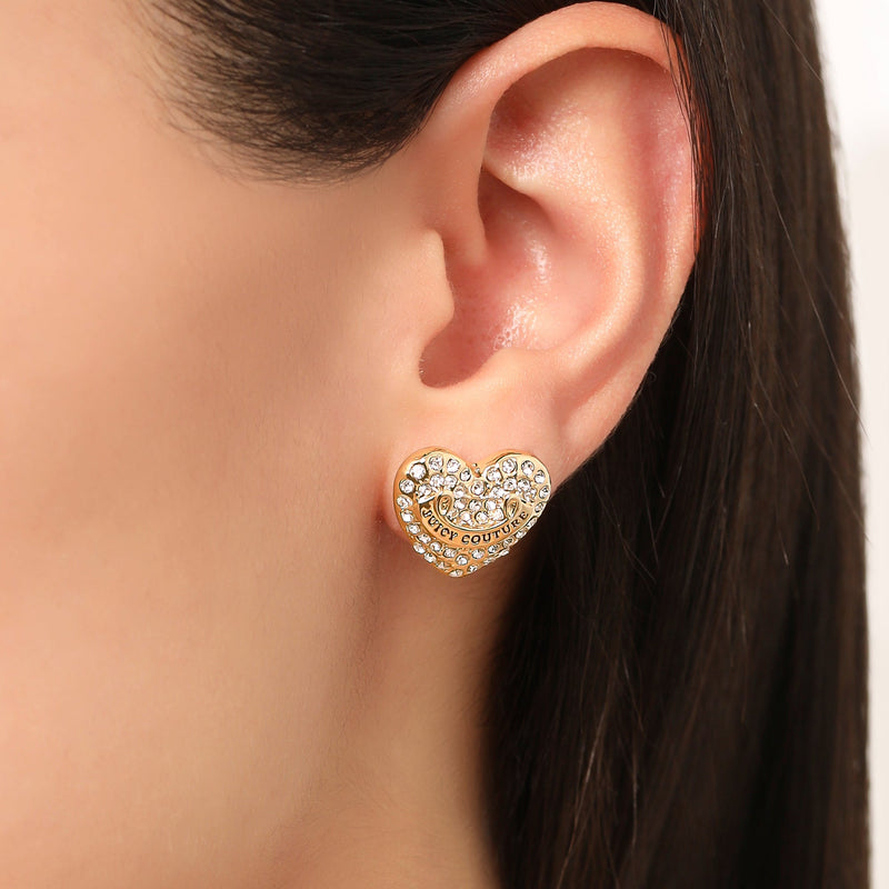 Heart Stud Earrings with Crystal Accents - Silver Crystals - Juicy Couture