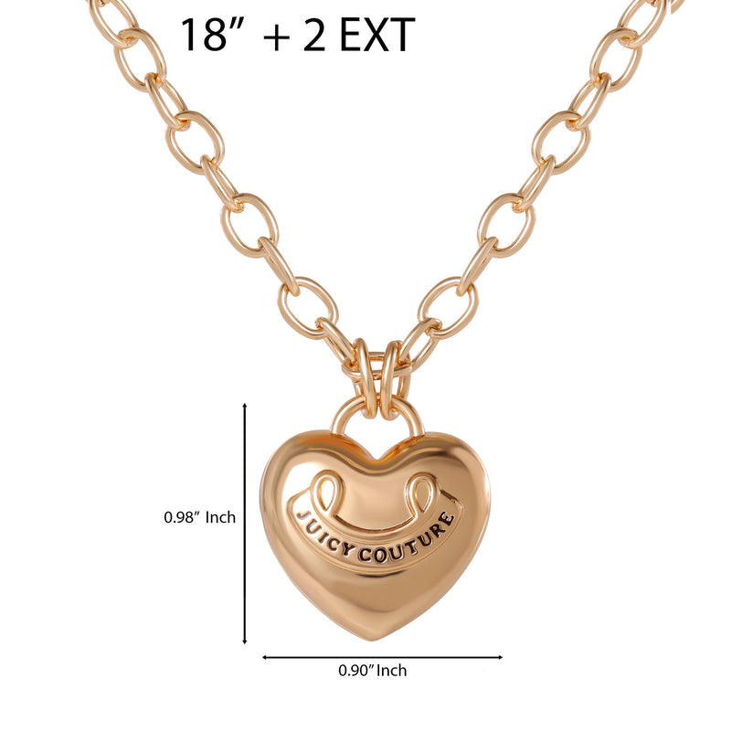 Puffed Heart Pendant Necklace - Goldtone - Juicy Couture