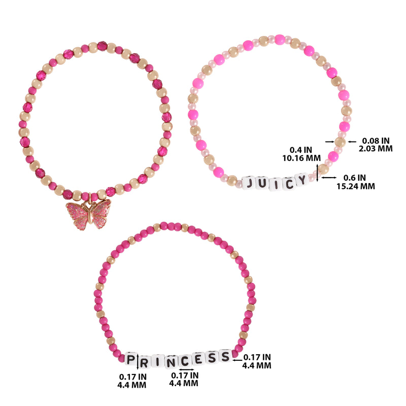 Kids Juicy Pink Butterfly Beaded Bracelet Set
