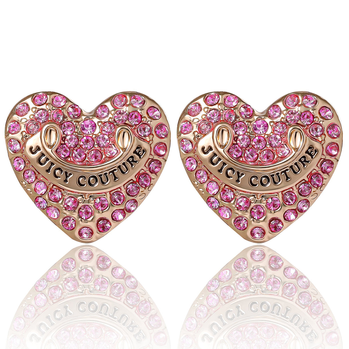 Goldtone Heart Stud Earrings with Crystal Accents - Juicy 