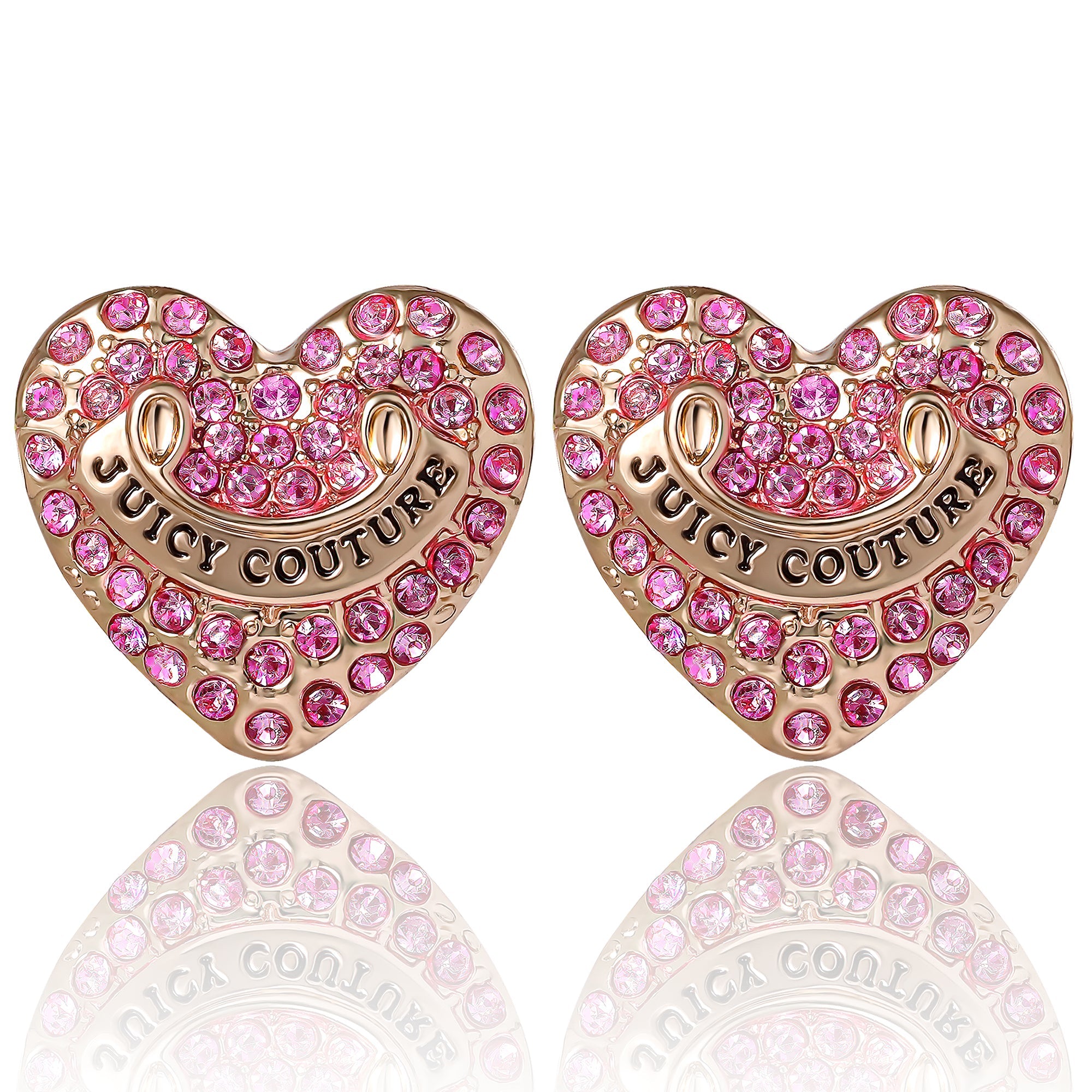 Heart Stud Earrings with Crystal Accents - Pink Crystals - Juicy Couture