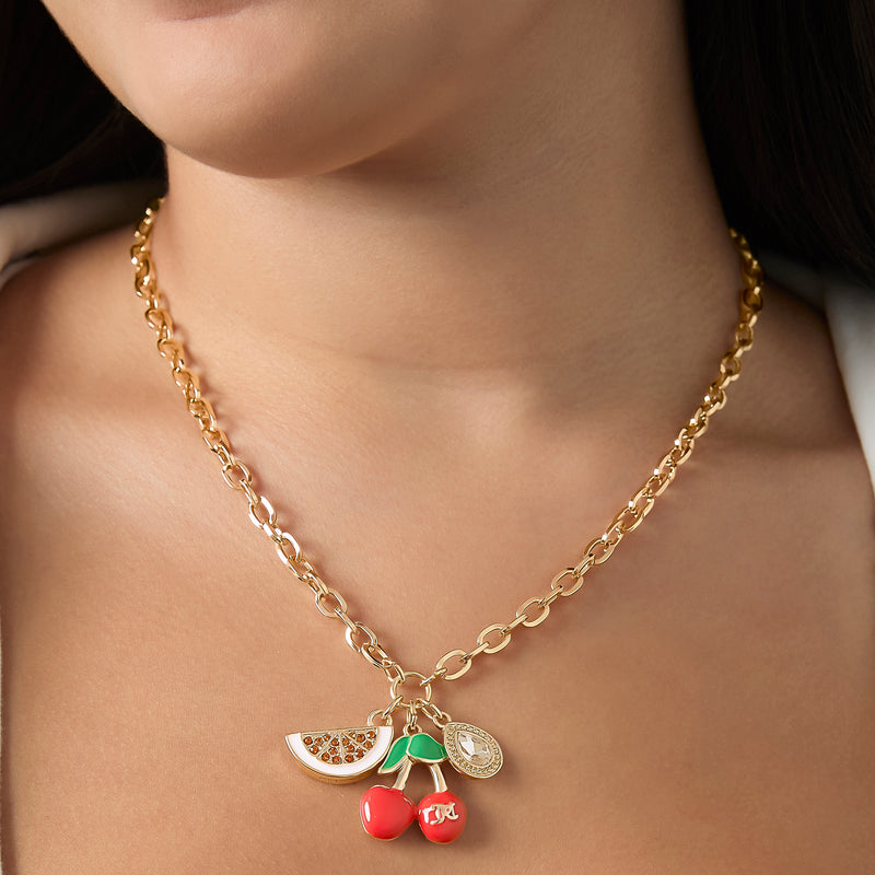 Cherry & Watermelon Charm Necklace - Goldtone - Juicy Couture