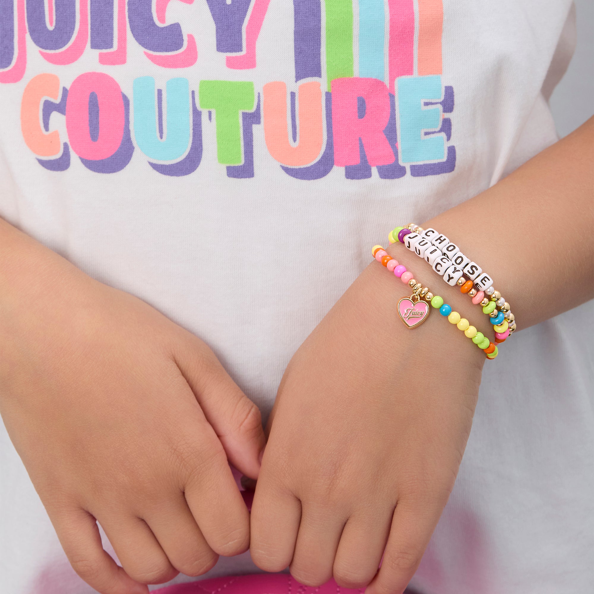 Kids Choose Juicy Heart Charm 3 Piece Stretch Beaded Bracelet Set