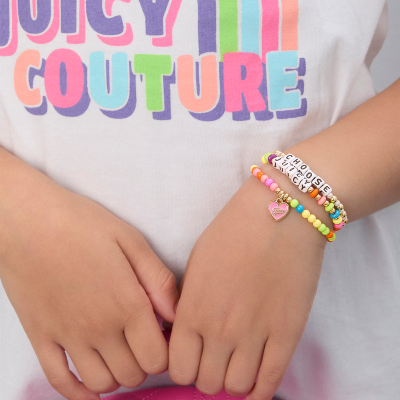 Kids Choose Juicy Heart Charm 3 Piece Stretch Beaded Bracelet Set