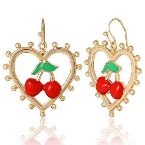 Cherry Heart Drop Earrings - Goldtone - Juicy Couture