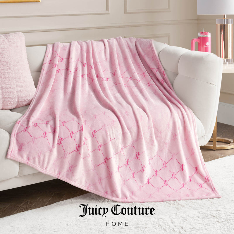 Plush Throw Blanket - Logo Diamonds Pink - Juicy Couture