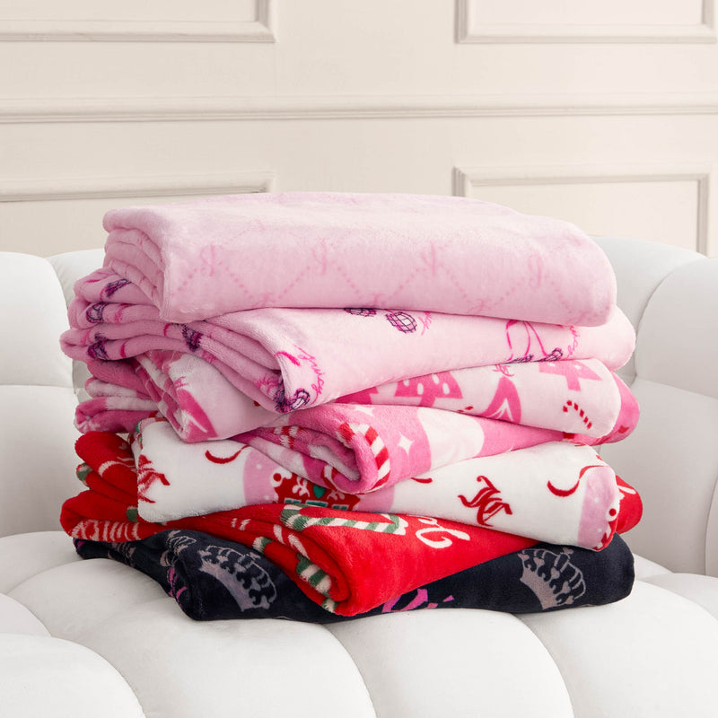 Plush Throw Blanket - Logo Diamonds Pink - Juicy Couture