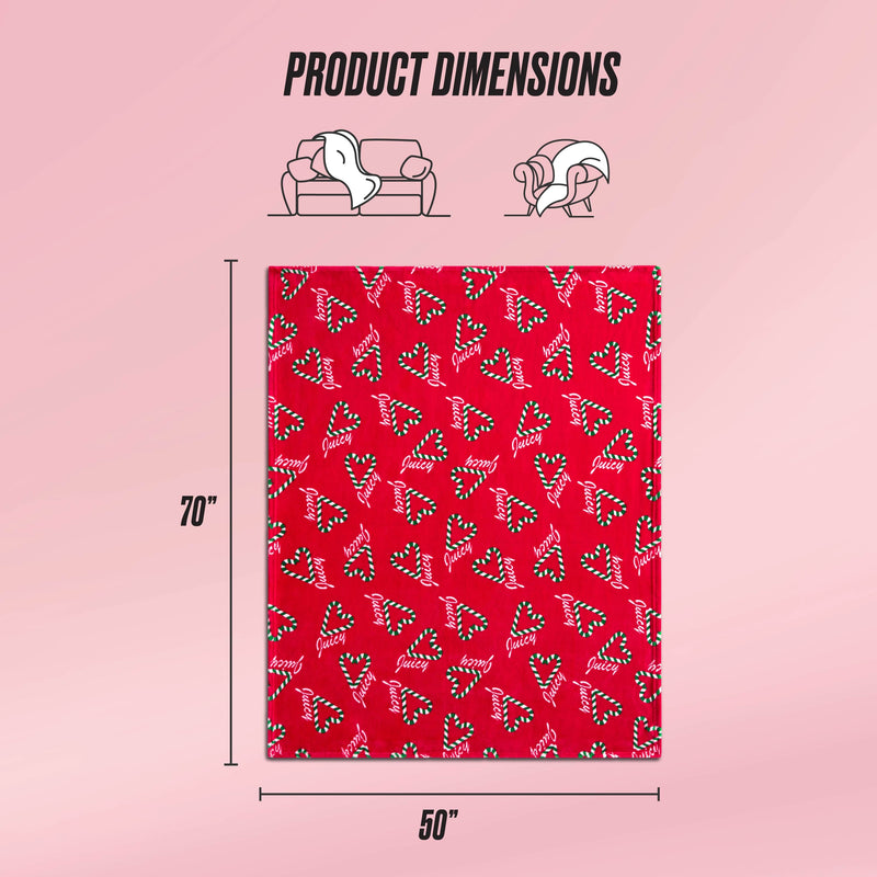 Plush Throw Blanket - Candy Cane Hearts Red - Juicy Couture