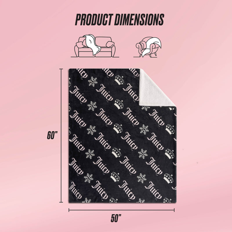 Plush Reversible Sherpa Throw Blanket - Black Diagonal - Juicy Couture