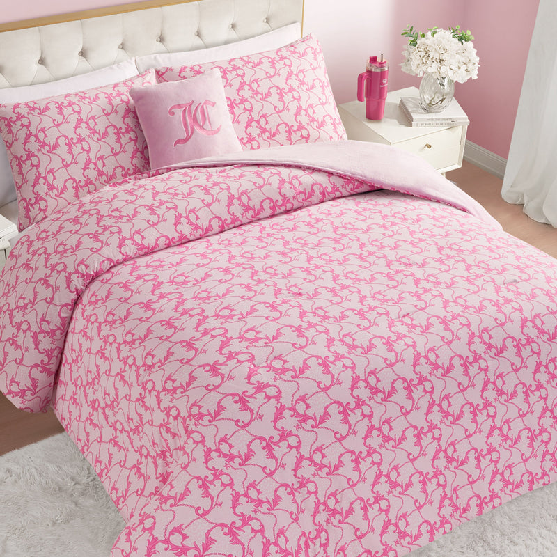 Solid Plush Reversible Cheetah Bows Comforter Set - Pink/Gothic Leopard - Juicy Couture
