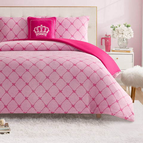 Plush Trellis Link Reversible Comforter Set - Pink Trellis Link - Juicy Couture