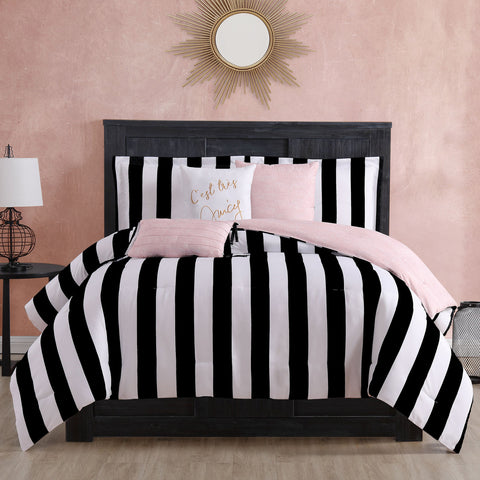 Cabana Striped Reversible Comforter Set - Black/White - Juicy Couture