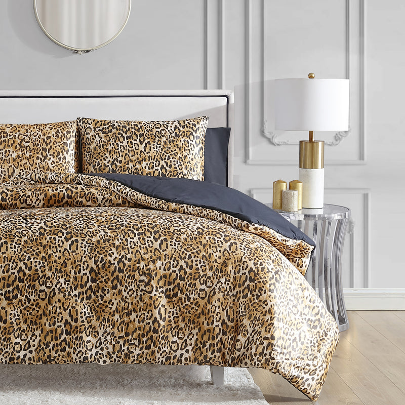 Monica Leopard Satin Reversible Comforter Set - Leopard - Juicy Couture