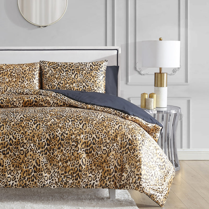 Monica Leopard Satin Reversible Comforter Set