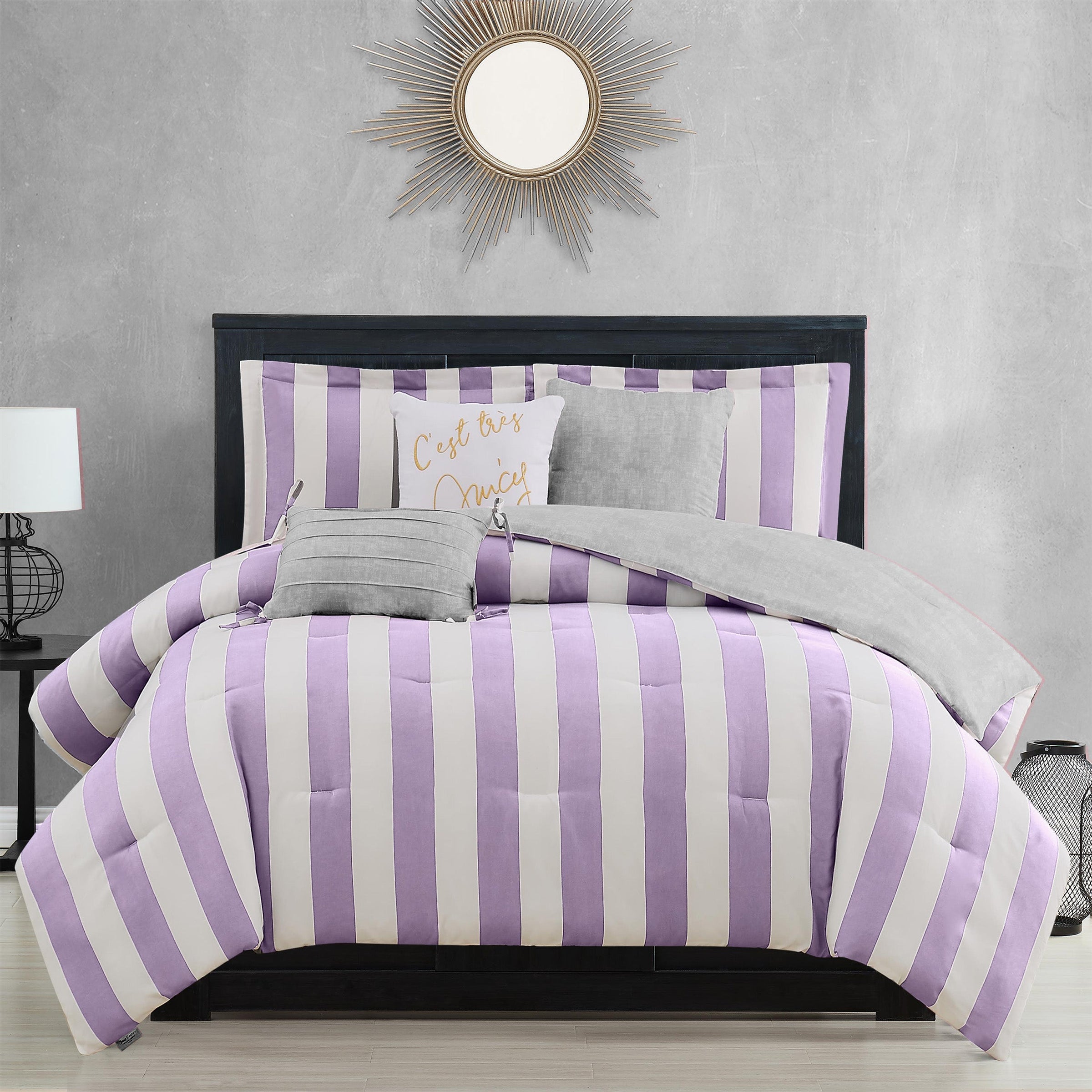 Cabana Striped Reversible Comforter Set - Lavender/White - Juicy Couture