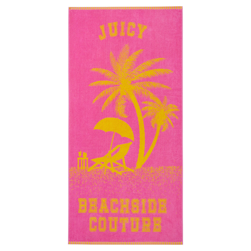 Pink Beachside Couture Cotton Beach Towel - Hot Pink/Yellow - Juicy Couture