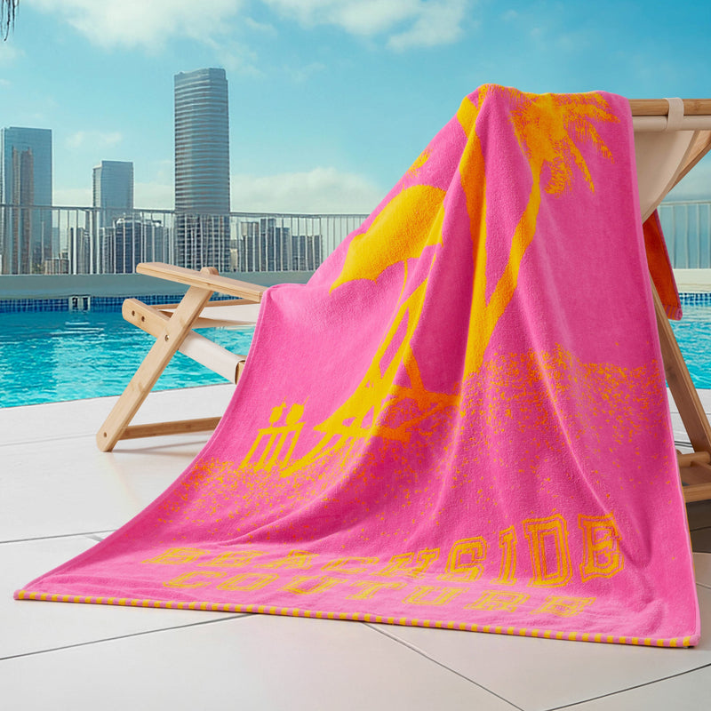 Pink Beachside Couture Cotton Beach Towel - Hot Pink/Yellow - Juicy Couture