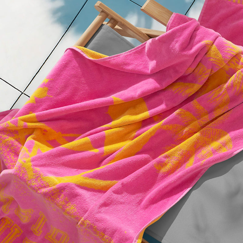 Pink Beachside Couture Cotton Beach Towel - Hot Pink/Yellow - Juicy Couture