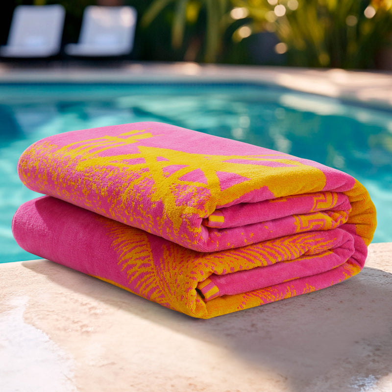 Pink Beachside Couture Cotton Beach Towel - Hot Pink/Yellow - Juicy Couture