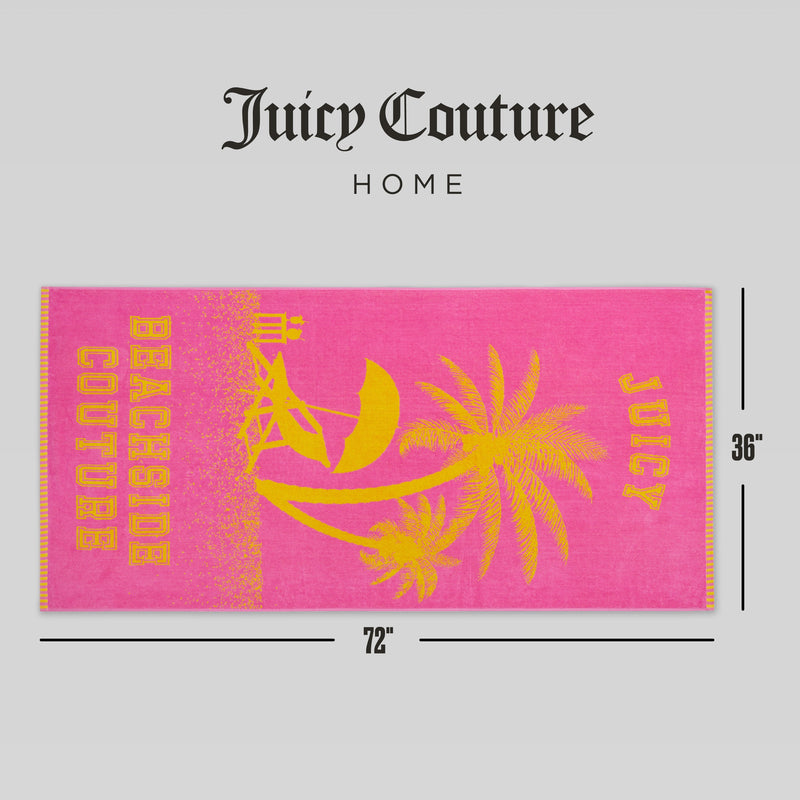 Pink Beachside Couture Cotton Beach Towel - Hot Pink/Yellow - Juicy Couture
