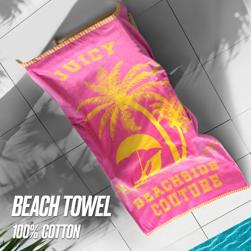 Pink Beachside Couture Cotton Beach Towel - Hot Pink/Yellow - Juicy Couture