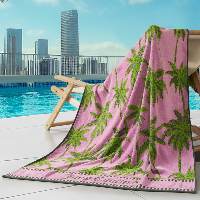 Palm Trees Cotton Beach Towel - Pink/Green - Juicy Couture