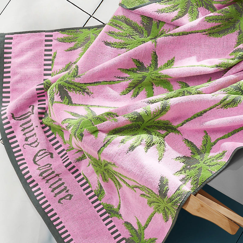 Palm Trees Cotton Beach Towel - Pink/Green - Juicy Couture