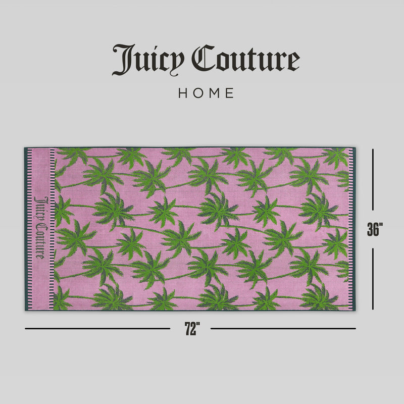 Palm Trees Cotton Beach Towel - Pink/Green - Juicy Couture