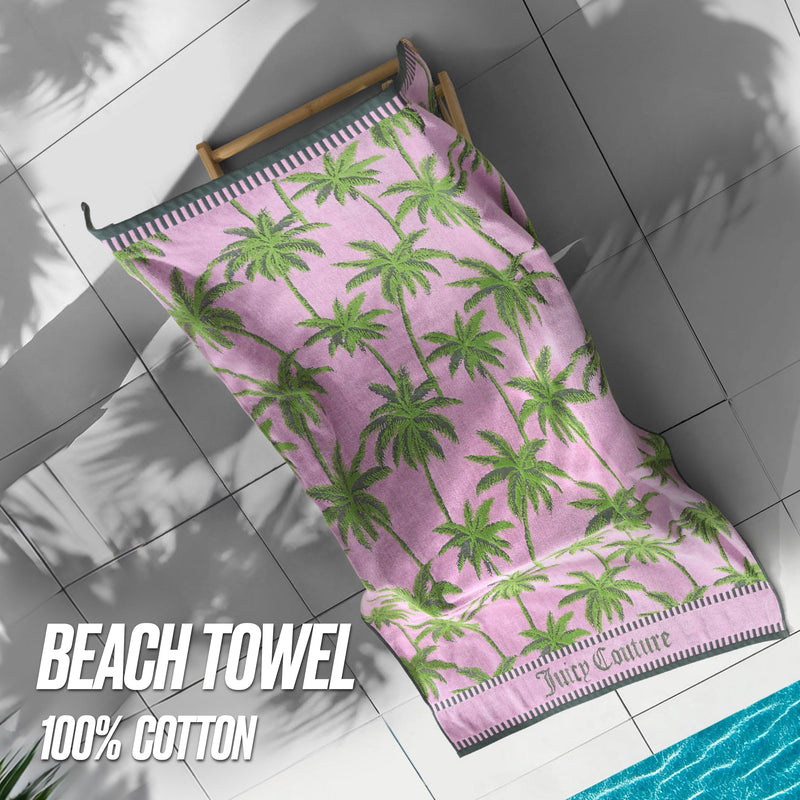 Palm Trees Cotton Beach Towel - Pink/Green - Juicy Couture