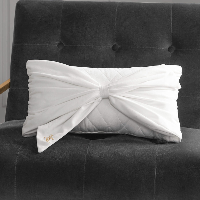 Velvet Bow Decorative Pillow - White - Juicy Couture