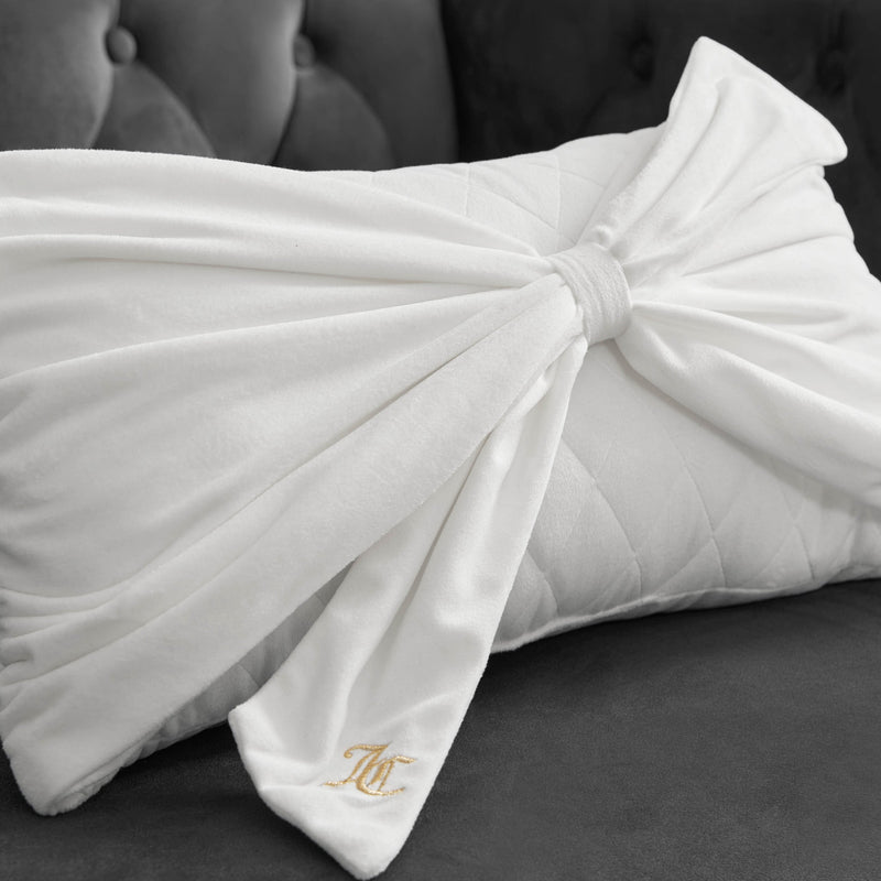 Velvet Bow Decorative Pillow - White - Juicy Couture