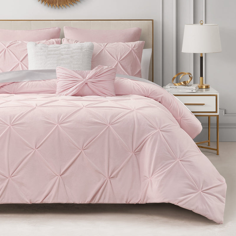Kiss Pleat Micromink Comforter Set With Decorative Pillows - Pale Pink - Juicy Couture