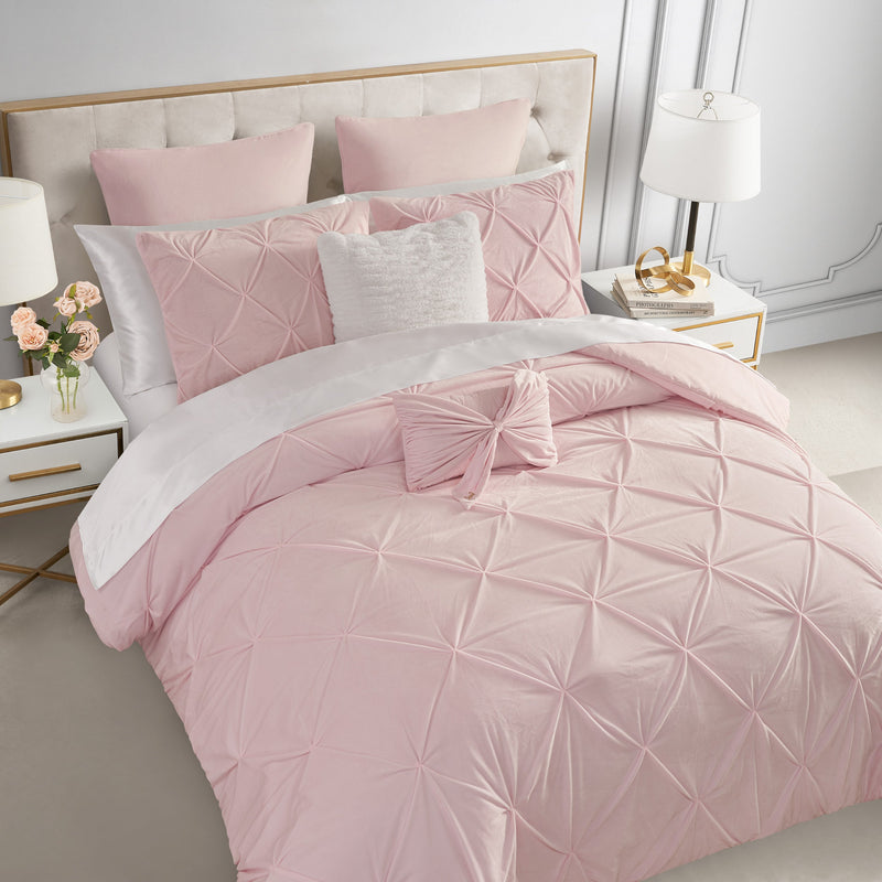 Kiss Pleat Micromink Comforter Set With Decorative Pillows - Pale Pink - Juicy Couture