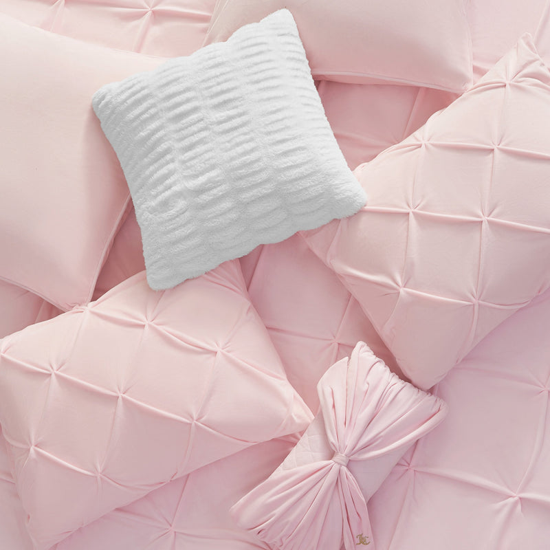 Kiss Pleat Micromink Comforter Set With Decorative Pillows - Pale Pink - Juicy Couture
