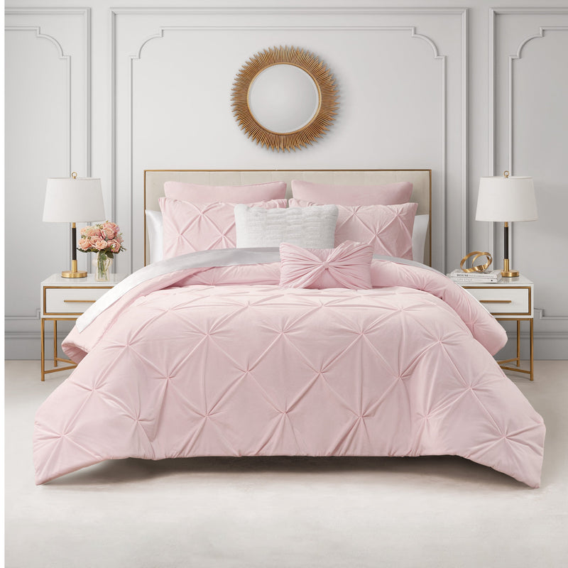 Kiss Pleat Micromink Comforter Set With Decorative Pillows - Pale Pink - Juicy Couture