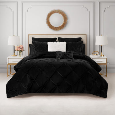 Kiss Pleat Micromink Comforter Set With Decorative Pillows