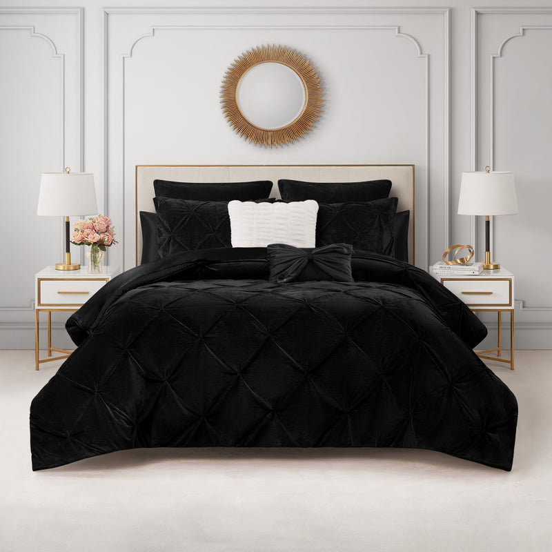 Kiss Pleat Micromink Comforter Set With Decorative Pillows