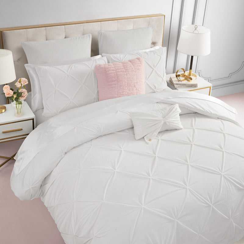 Kiss Pleat Micromink Comforter Set With Decorative Pillows - White - Juicy Couture