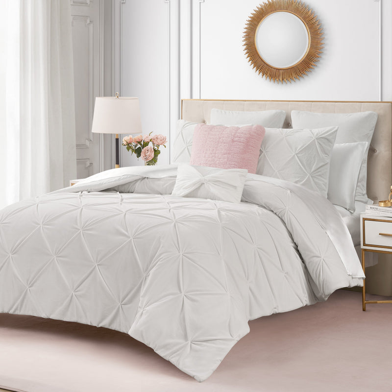 Kiss Pleat Micromink Comforter Set With Decorative Pillows - White - Juicy Couture